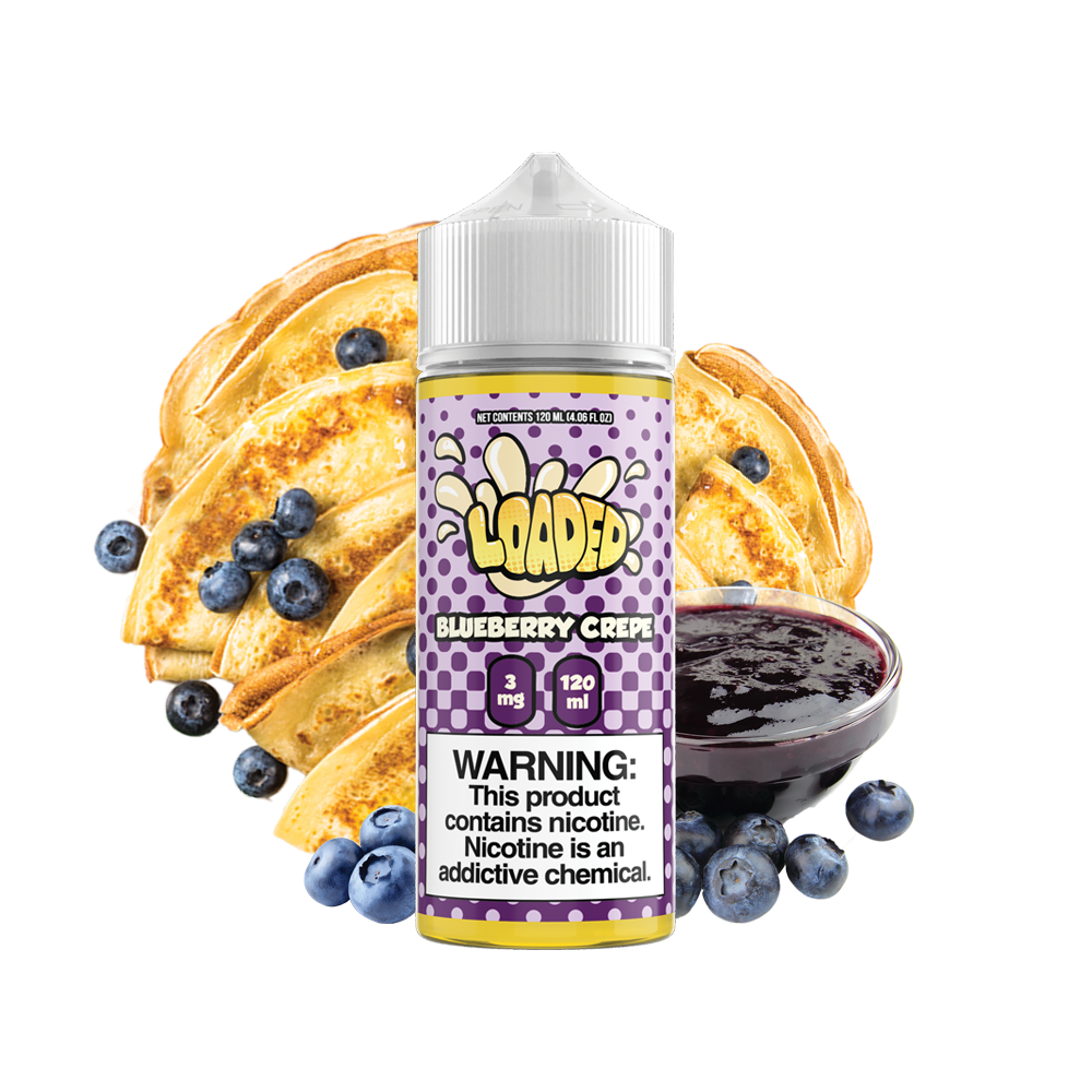 LOADED Series E-Liquid | 120mL | 3mg | Freebase | Blueberry Crepe with Background