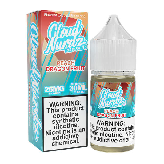 Peach Dragonfruit Iced by Cloud Nurdz TFN Salt 30mL with packaging