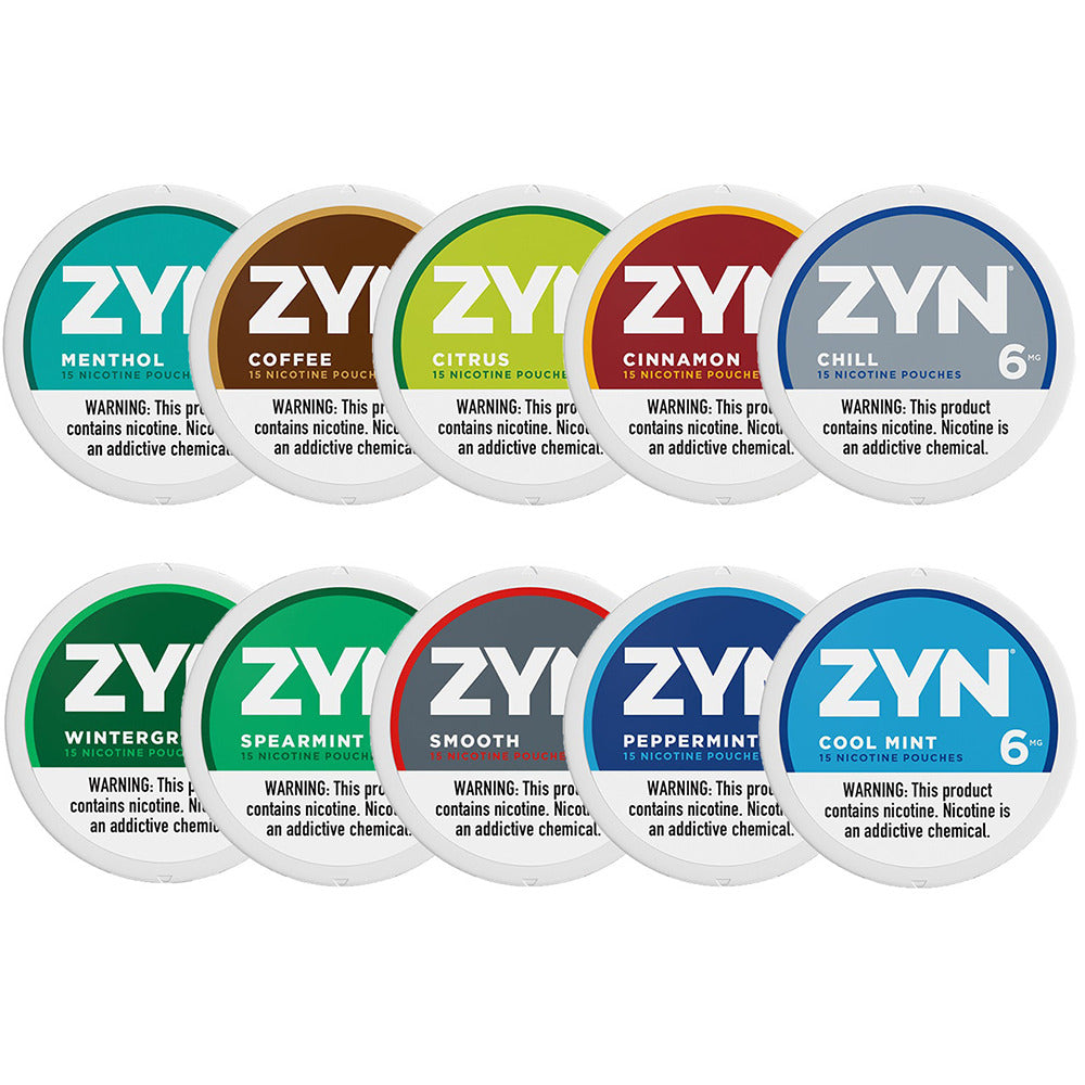 ZYN Nicotine Pouches | (15ct Can) | (5-Can Pack) | 6mg | Group Photo