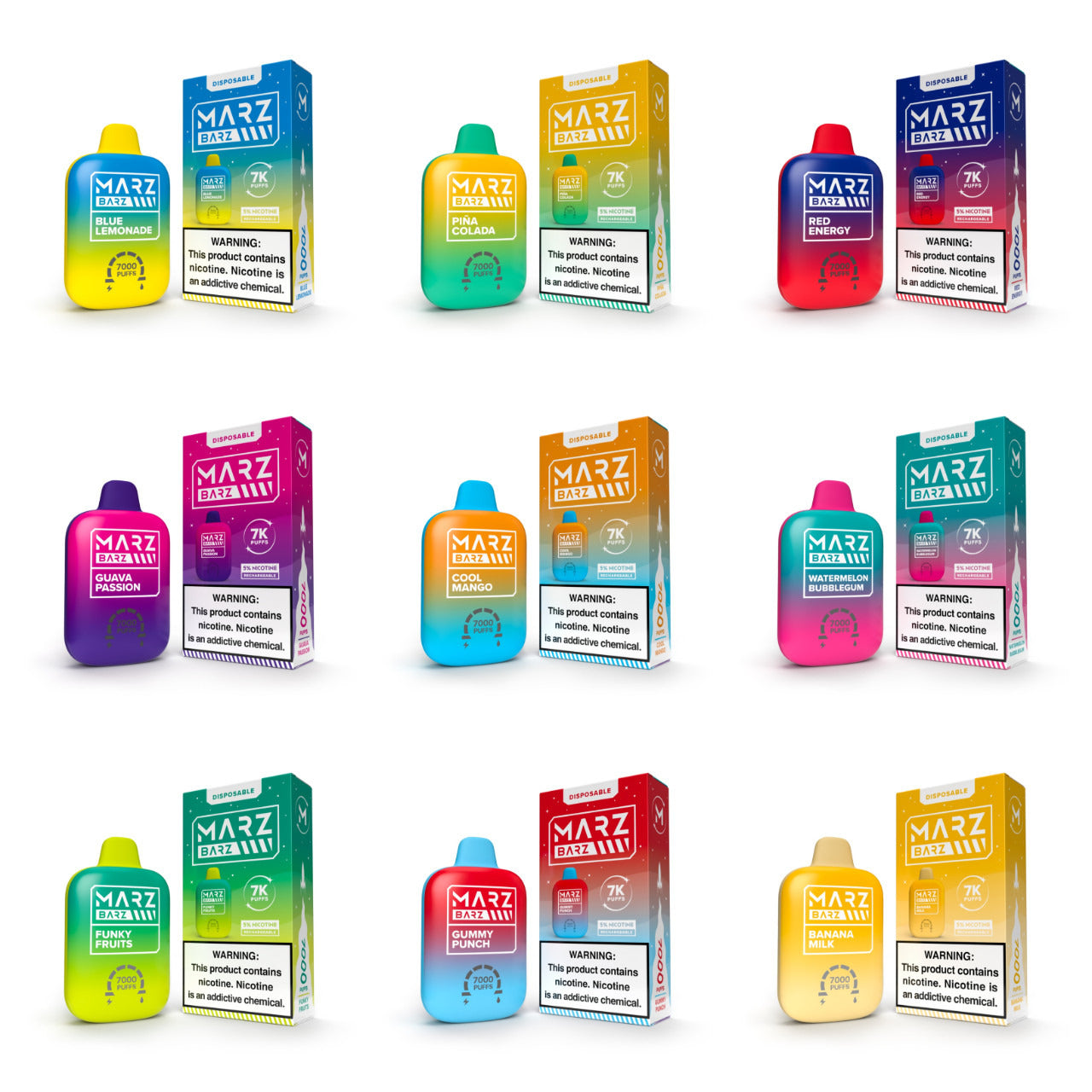 Marz Barz Disposable 7000 Puffs 12mL 50mg Group Photo