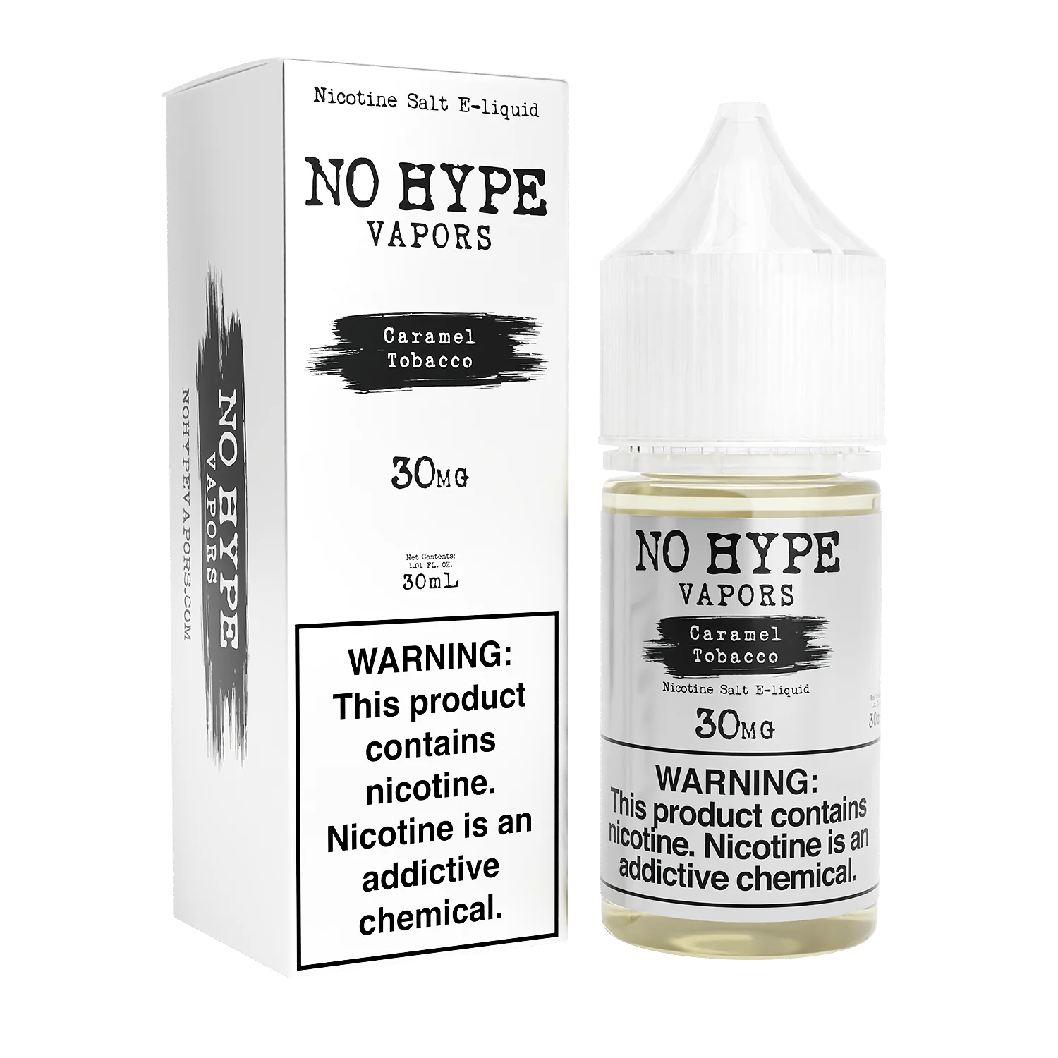 Caramel Tobacco by No Hype E-Liquid 30mL Salt Nic bottle with packaging