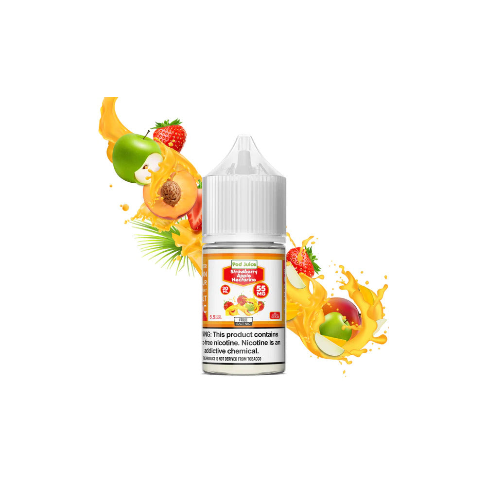 Strawberry Apple Nectarine by Pod Juice Salts Series 30mL bottle with Background