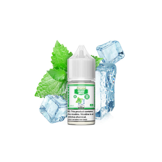 Jewel Mint by Pod Juice TFN Salt Series E-Liquid 30mL (Salt Nic) bottle with Background
