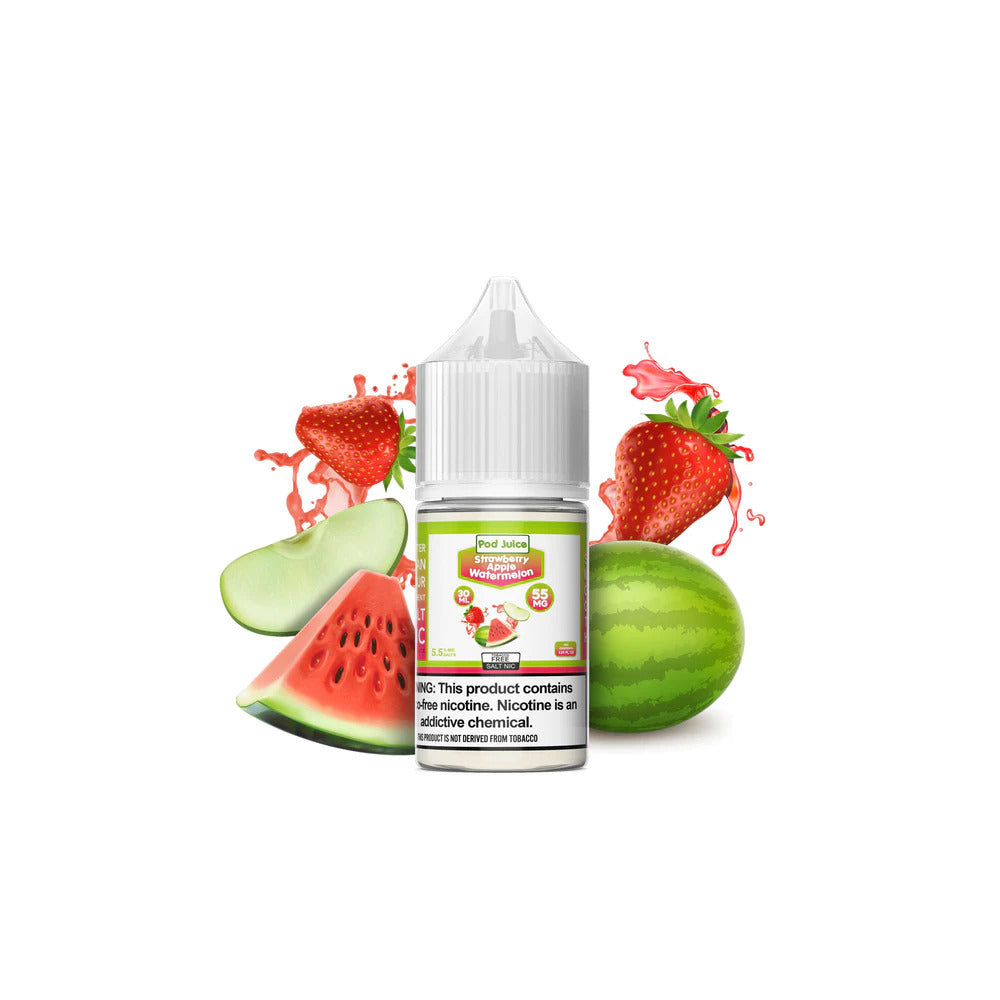 Strawberry Apple Watermelon by Pod Juice Salts Series 30mL bottle with background