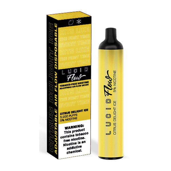 Lucid Flow Tobacco-Free Nicotine Disposable | 5000 Puffs | 16.7mL citrus delight ice with packaging
