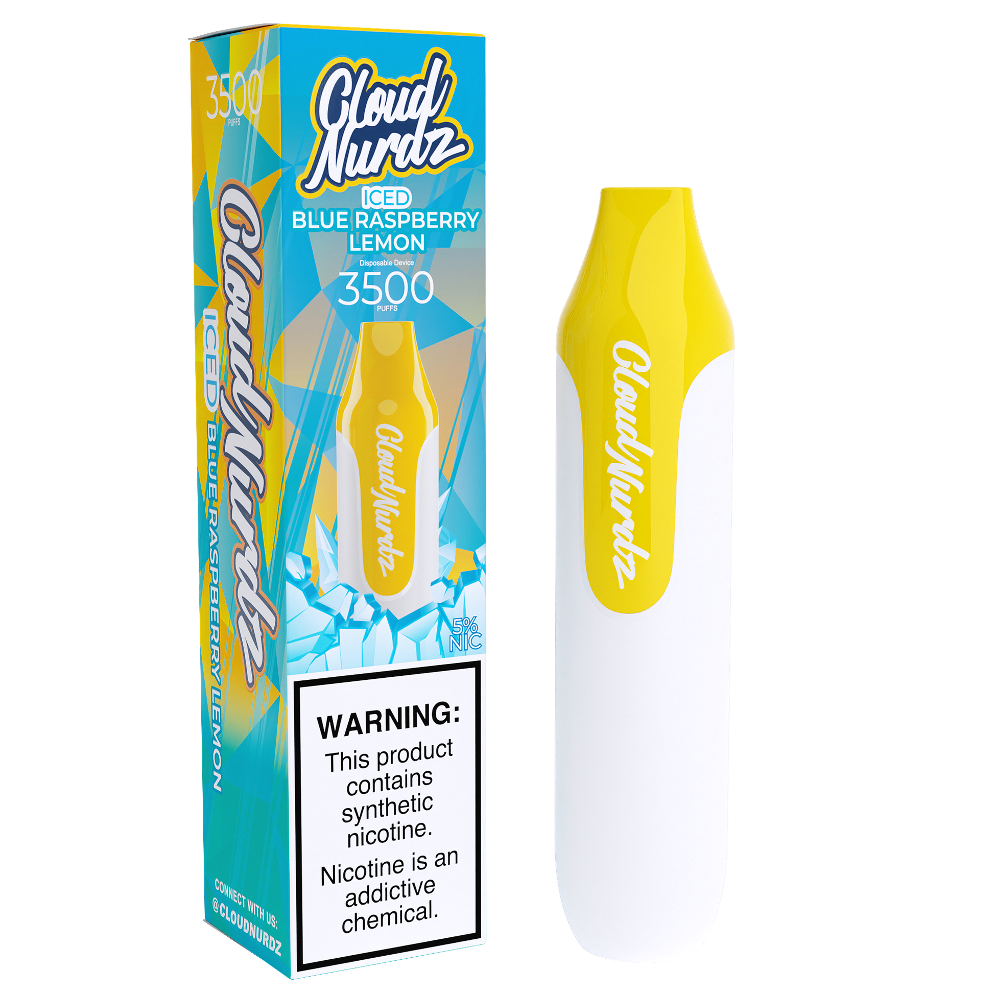 Cloud Nurdz Disposable Series | 3500 Puffs | 10mL blue raspberry lemon iced with packaging