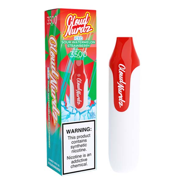 Cloud Nurdz Disposable Series | 3500 Puffs | 10mL sour watermelon strawberry iced with packaging