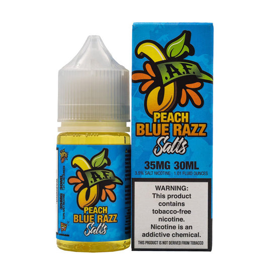 Peach Blue Razz by Juicy AF TFN Salt Series 30mL with packaging