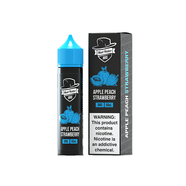 Mad Hatter E-Liquid | 60mL | 3mg | Freebase | Apple Peach Strawberry with Packaging