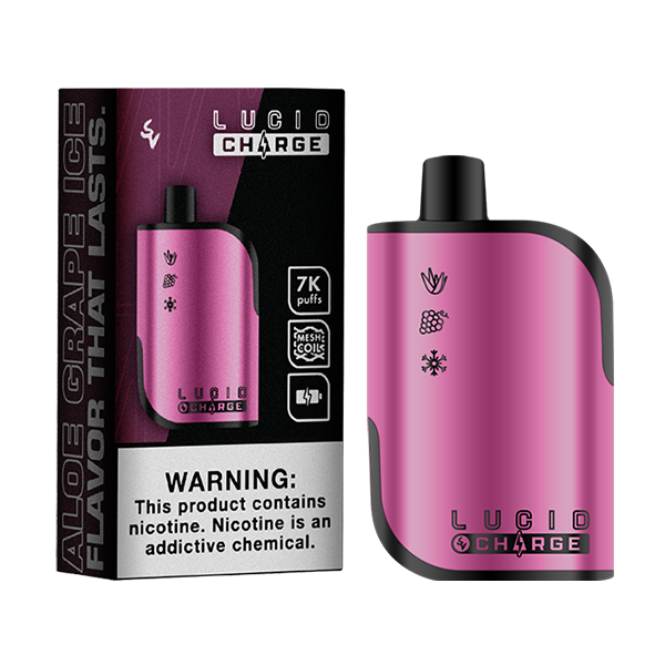Lucid Charge Disposable | 7000 Puffs | 14mL | 50mg | Aloe Grape Ice with packaging