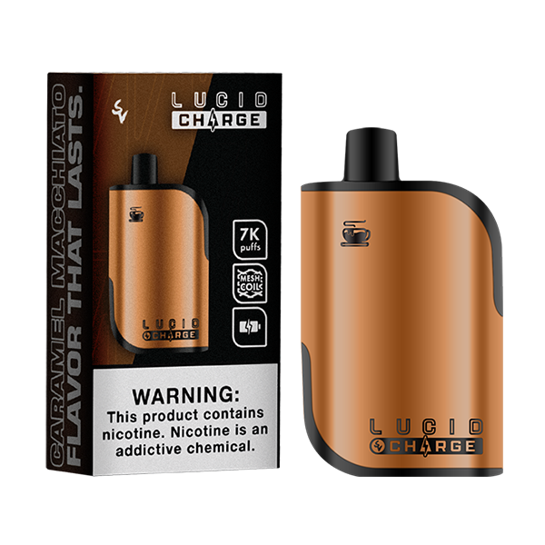 Lucid Charge Disposable | 7000 Puffs | 14mL | 50mg | Caramel Macchiato with packaging