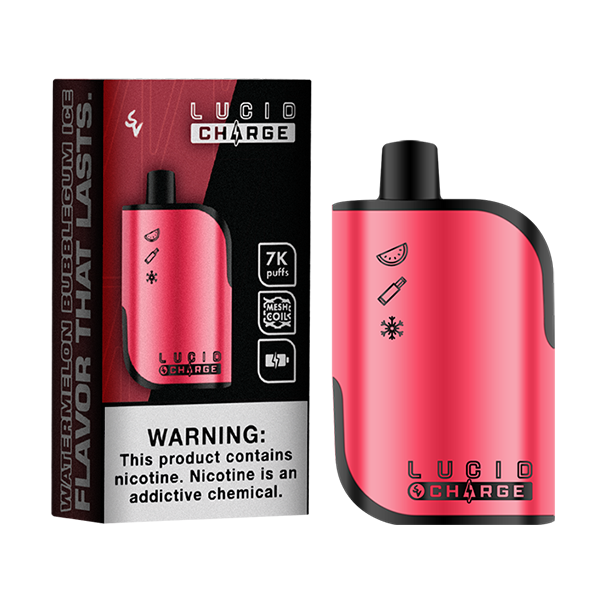 Lucid Charge Disposable | 7000 Puffs | 14mL | 50mg | Watermelon Bubblegum Ice with packaging