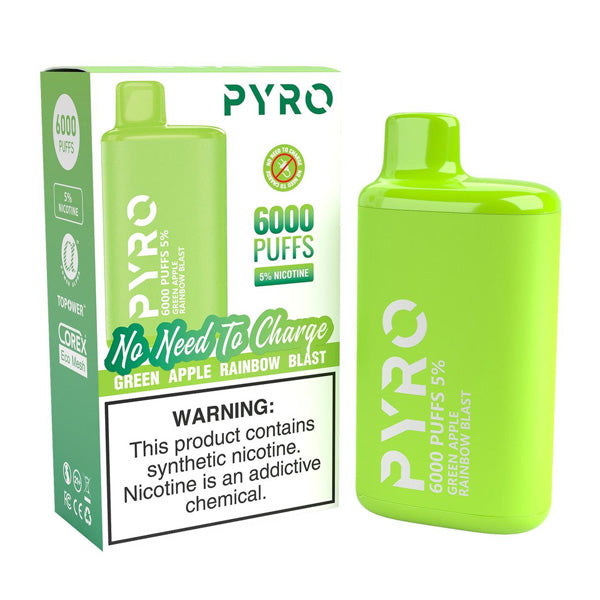 Pyro Disposable | 6000 Puffs | 13ml | 5% | 50Mg | Green Apple Rainbow Blast with packaging