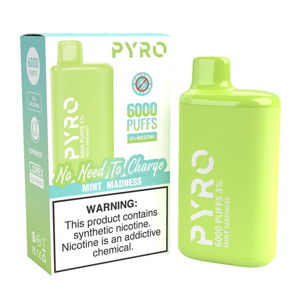 Pyro Disposable | 6000 Puffs | 13ml | 5% | 50Mg | Mint Madness with packaging