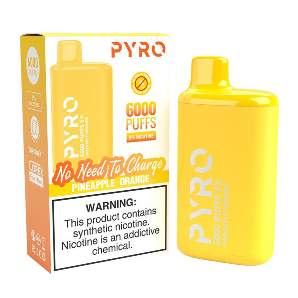 Pyro Disposable | 6000 Puffs | 13ml | 5% | 50Mg | Pineapple Orange with packaging