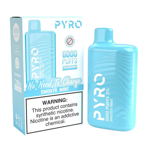 Pyro Disposable | 6000 Puffs | 13ml | 5% | 50Mg | Smooth Mint with packaging