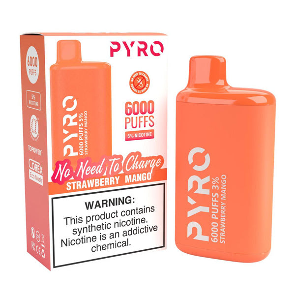 Pyro Disposable | 6000 Puffs | 13ml | 5% | 50Mg | Strawberry Mango with packaging