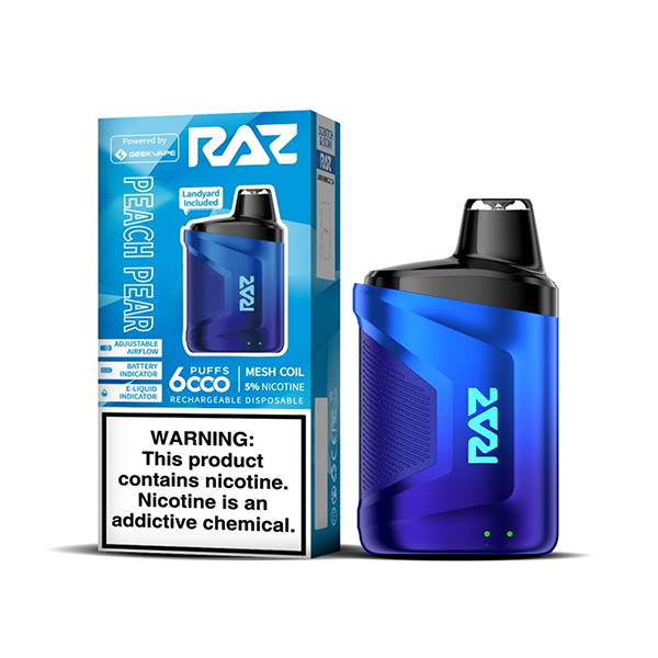 RAZ CA6000 Disposable | 6000 Puffs | 10mL | 50mg | Peach Pear with Packaging