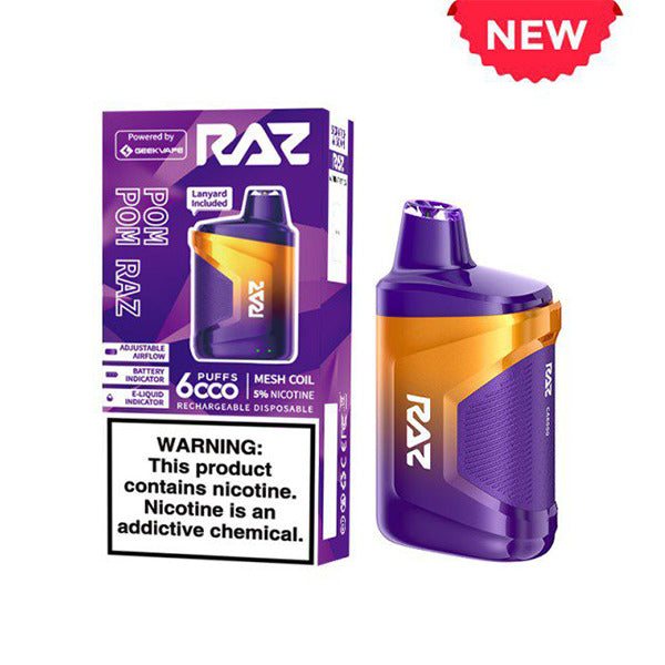 RAZ CA6000 Disposable | 6000 Puffs | 10mL | 50mg | Pom Pom Raz with Packaging