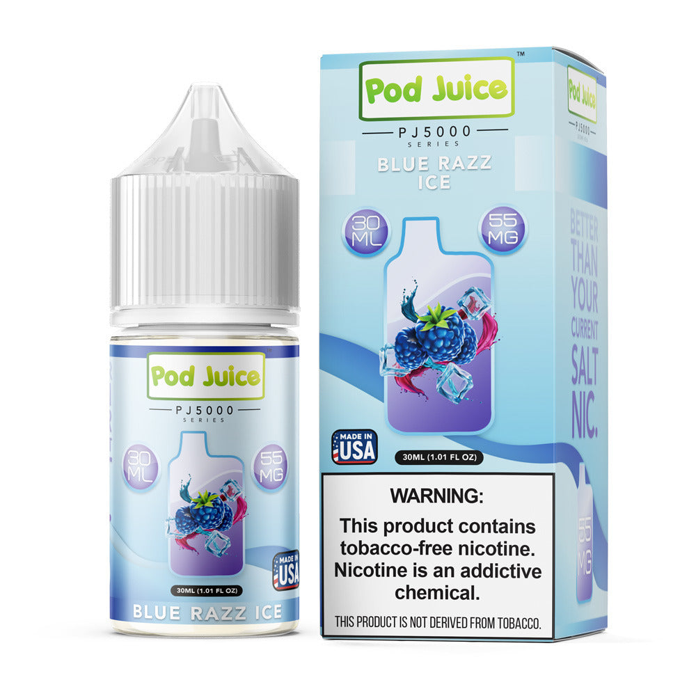 Blue Razz Ice by Pod Juice TFN Salt 30mL with packaging