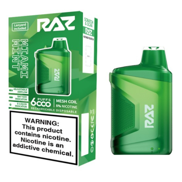 RAZ CA6000 Disposable | 6000 Puffs | 10mL | 50mg | Miami Mint with Packaging