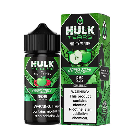 Green Apple Straw-Melon Chew by Mighty Vapors Hulk Tears E-Juice 100mL (Freebase) with packaging