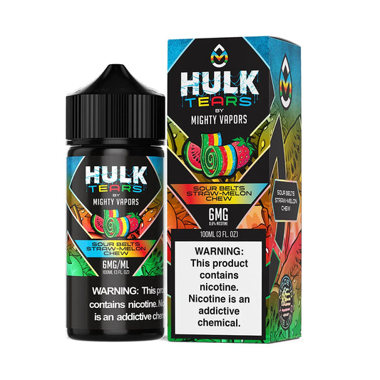 Sour Belts Straw-Melon Chew by Mighty Vapors Hulk Tears E-Juice 100mL (Freebase) with packaging