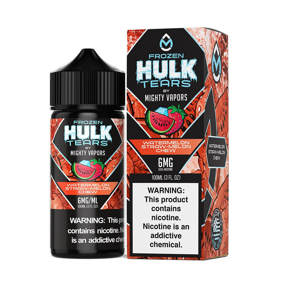 Frozen Watermelon Straw-Melon Chew by Mighty Vapors Hulk Tears E-Juice 100mL (Freebase) with packaging