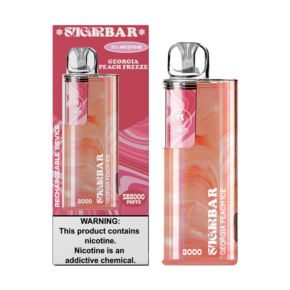 Sugarbar SB8000 Disposable 8000 Puffs 16mL 50mg georgia peach ice with packaging
