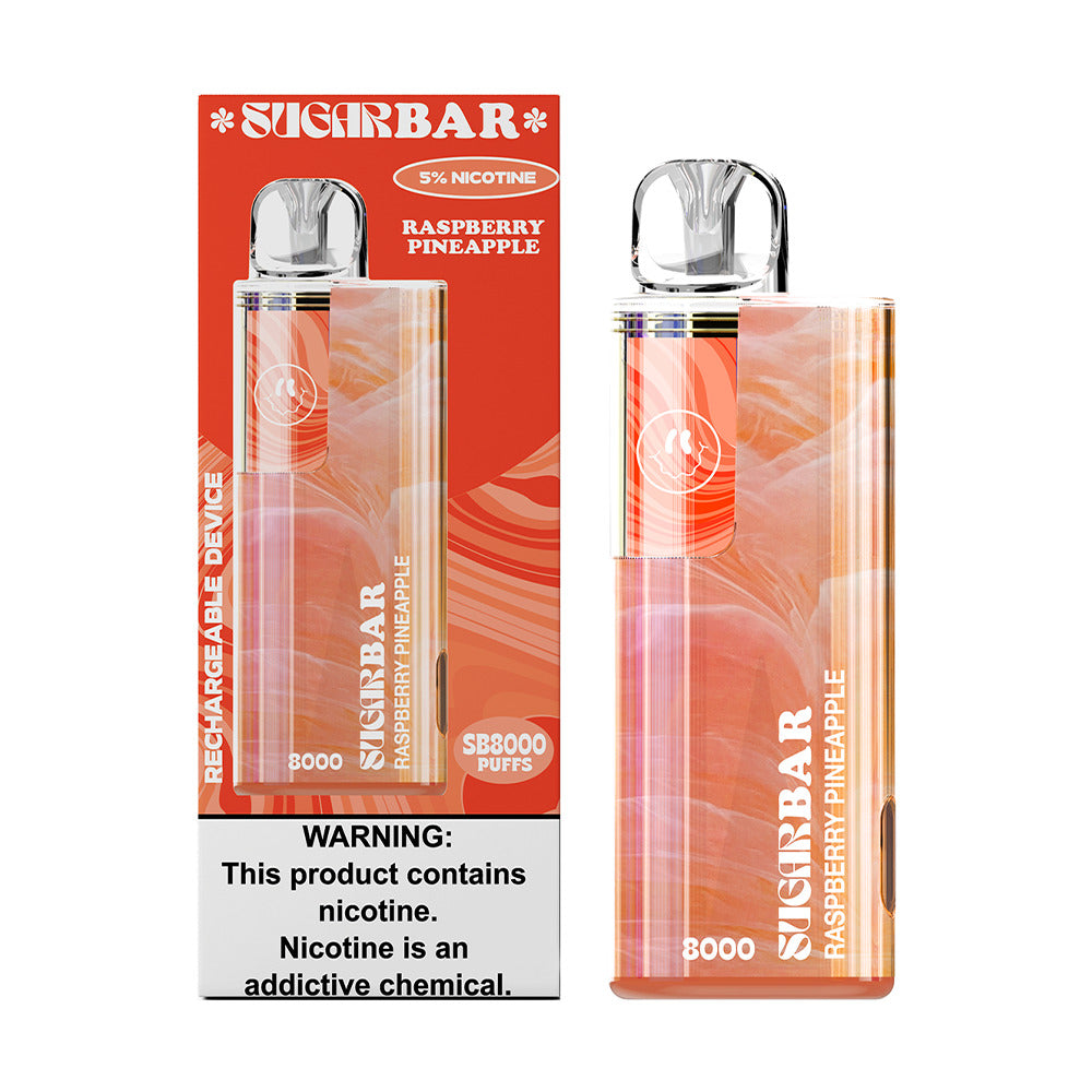 Sugarbar SB8000 Disposable | 8000 Puffs | 19mL | 50mg | raspberry pineapple with packaging