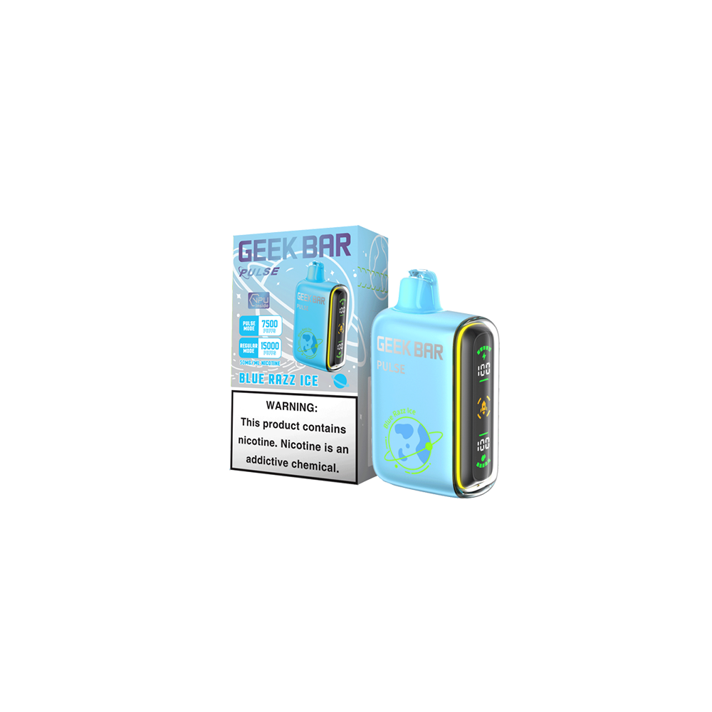 Geek Bar Pulse Disposable 15000 Puffs 16mL 50mg - Blue Razz Ice with packaging