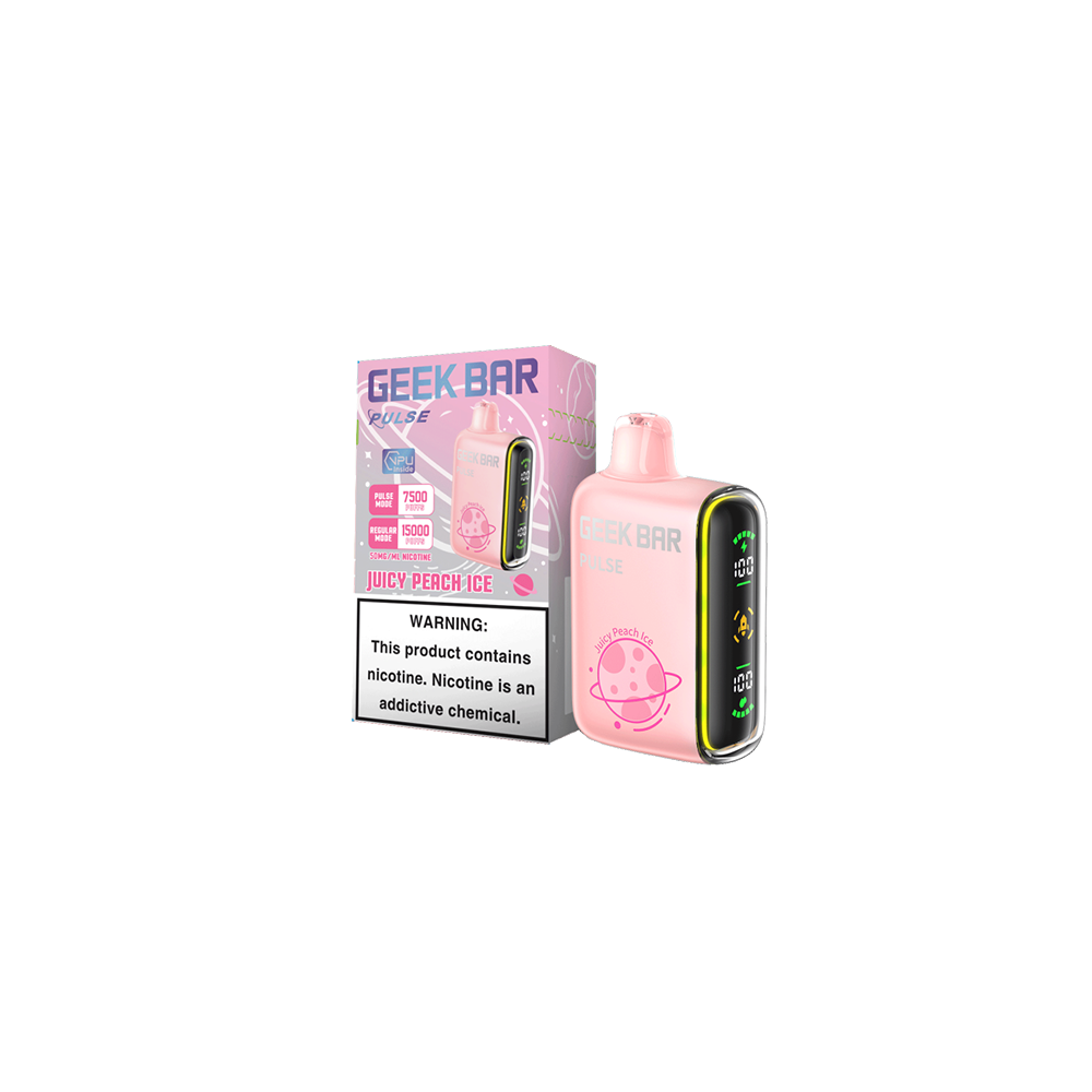 Geek Bar Pulse Disposable 15000 Puffs 16mL 50mg - Juicy Peach Ice with packaging