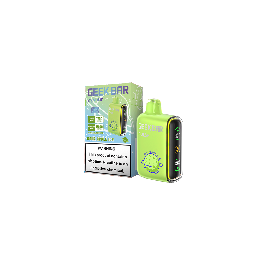 Geek Bar Pulse Disposable 15000 Puffs 16mL 50mg - Sour Apple Ice with packaging