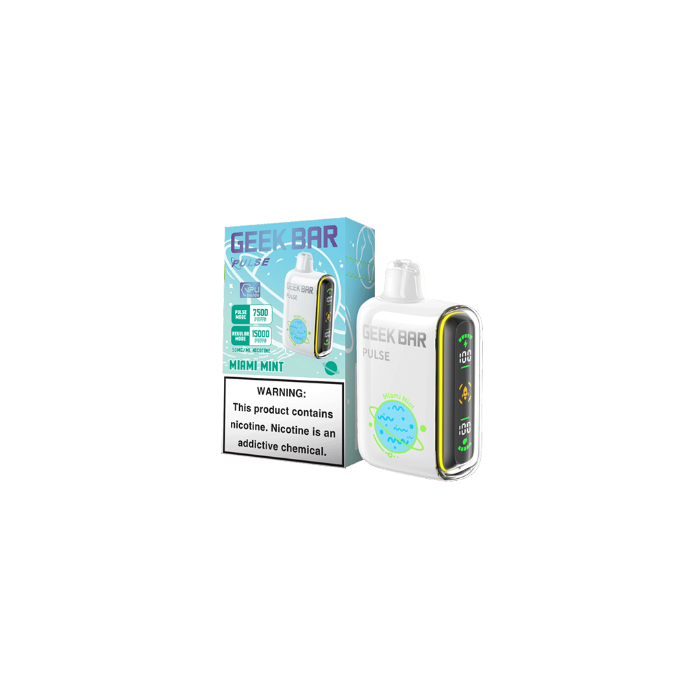 Geek Bar Pulse Disposable 15000 Puffs 16mL 50mg - Miami Mint with packaging