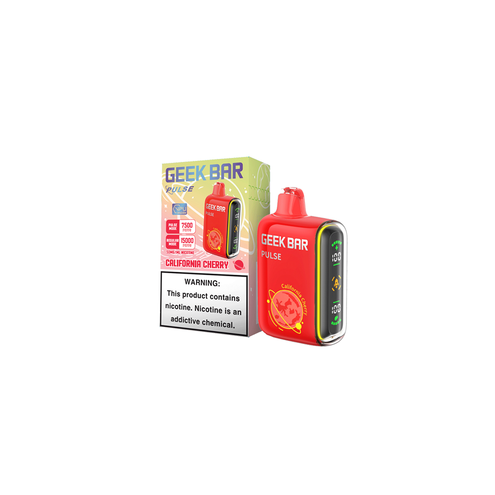 Geek Bar Pulse Disposable 15000 Puffs 16mL 50mg - California Cherry with packaging