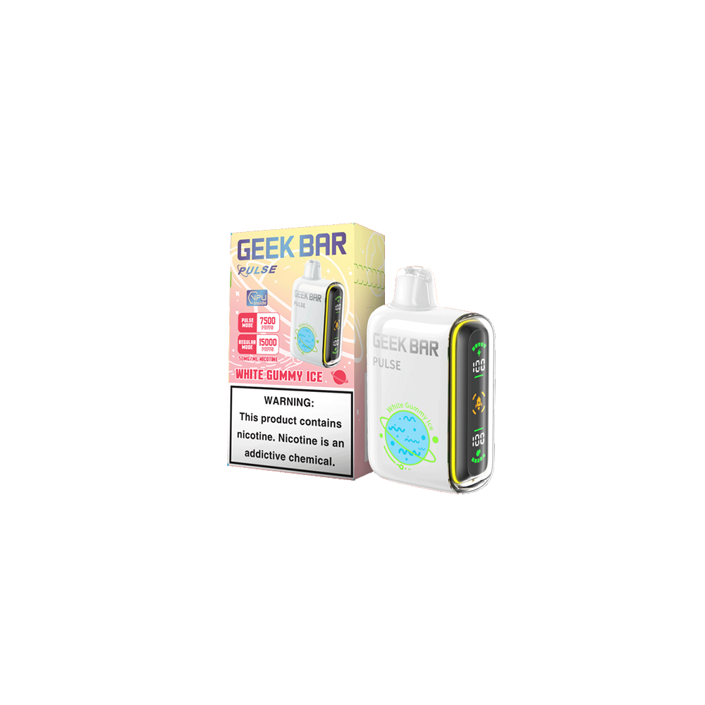 Geek Bar Pulse Disposable 15000 Puffs 16mL 50mg - White Gummy Ice with packaging