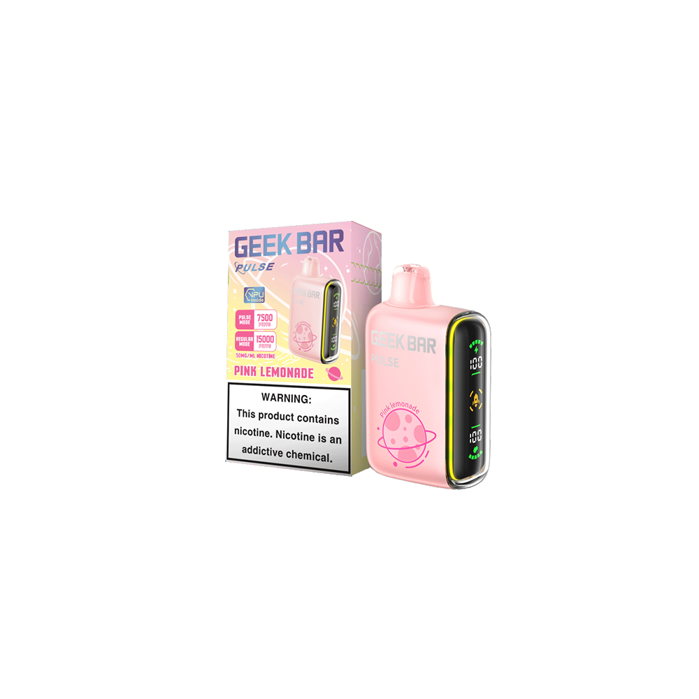 Geek Bar Pulse Disposable 15000 Puffs 16mL 50mg - Pink Lemonade with packaging