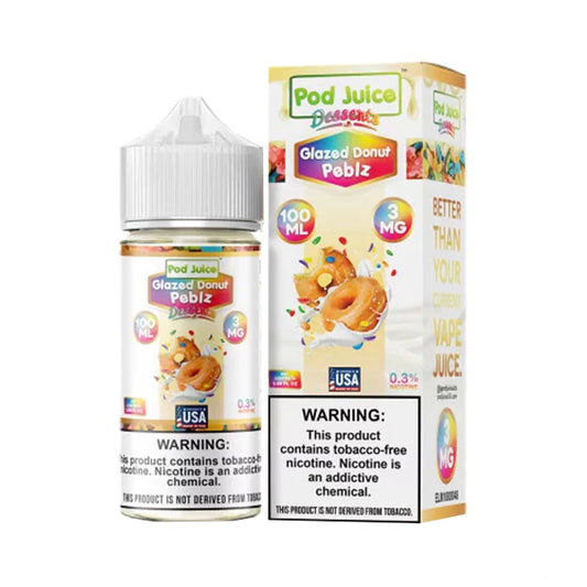 Glazed Dount Peblz by Pod Juice Series E-Liquid 100mL (Freebase) with Packaging