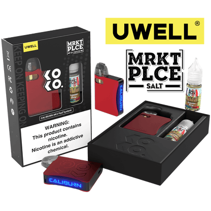 Uwell Caliburn AK3 Kit + A3S 0.8ohm Pods (x2) + Daddy's Vapor 10mL Salts 50mg Color: Red Flavor: Forbidden Berry 50mg