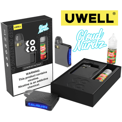 Uwell Caliburn AK3 Kit + A3S 0.8ohm Pods (x2) + Daddy's Vapor 10mL Salts 50mg Color: Grey Flavor: Sour Watermelon Strawberry 50mg