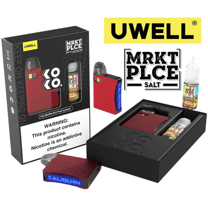Uwell Caliburn AK3 Kit + A3S 0.8ohm Pods (x2) + Daddy's Vapor 10mL Salts 50mg Color: Red Flavor: Fuji Pear Mangoberry