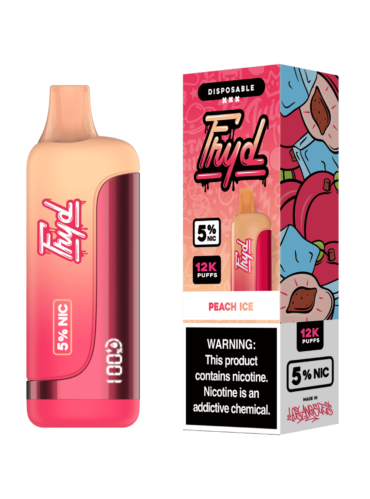 FRYD Disposable | 12000 Puffs | 17mL | 50mg | Peach Ice with packaging