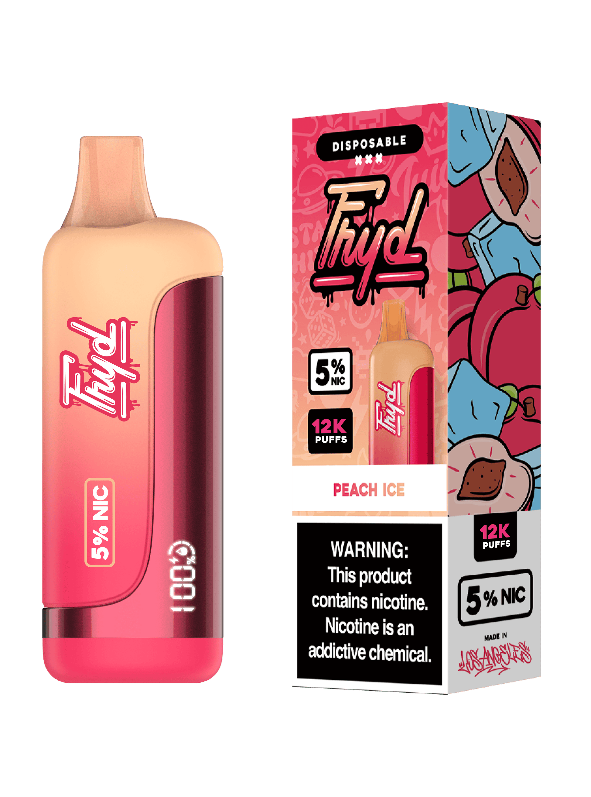 FRYD Disposable 12,0000 Puffs (17mL) 50mg Peach Ice with packaging