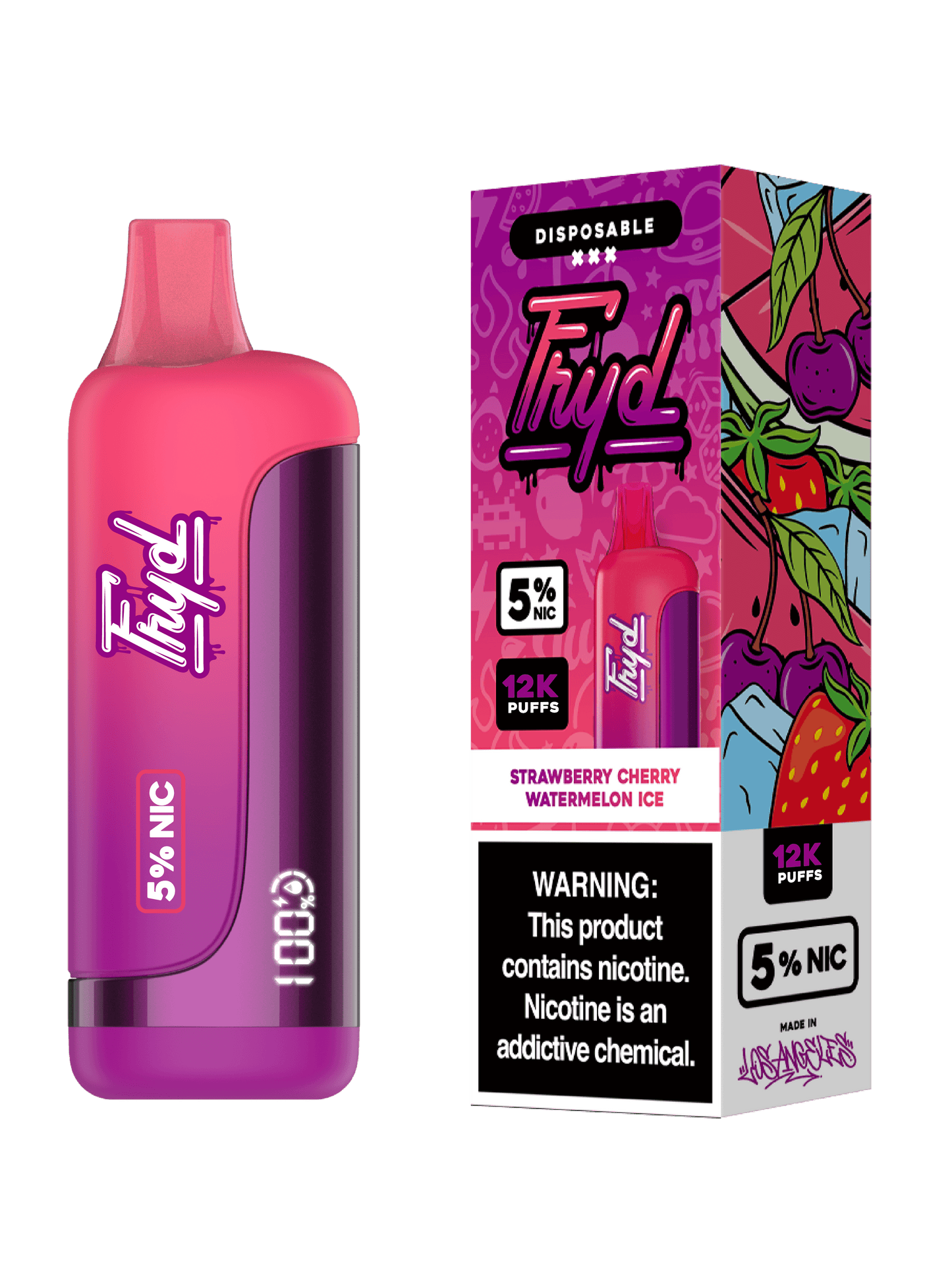 FRYD Disposable | 12000 Puffs | 17mL | 50mg | Strawberry Cherry Watermelon Ice with packaging