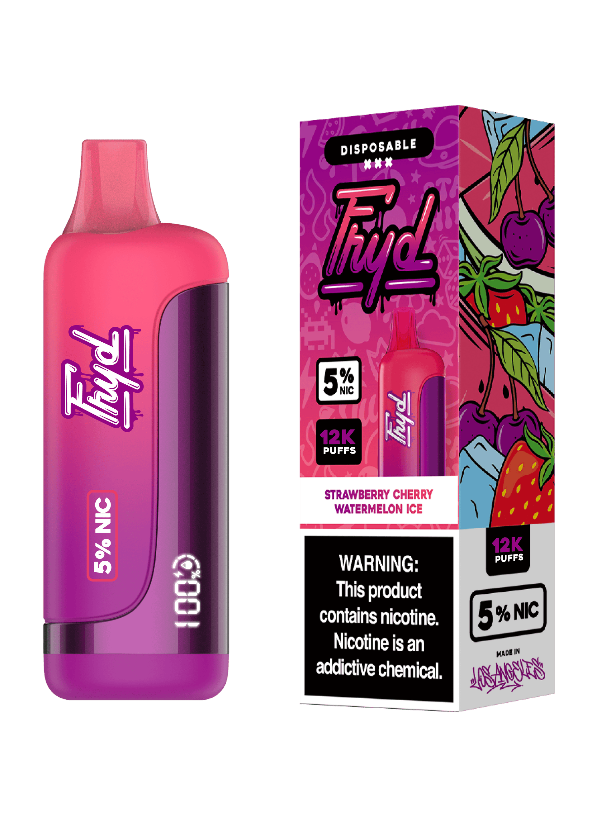 FRYD Disposable 12,0000 Puffs (17mL) 50mg Strawberry Cherry Watermelon Ice with packaging