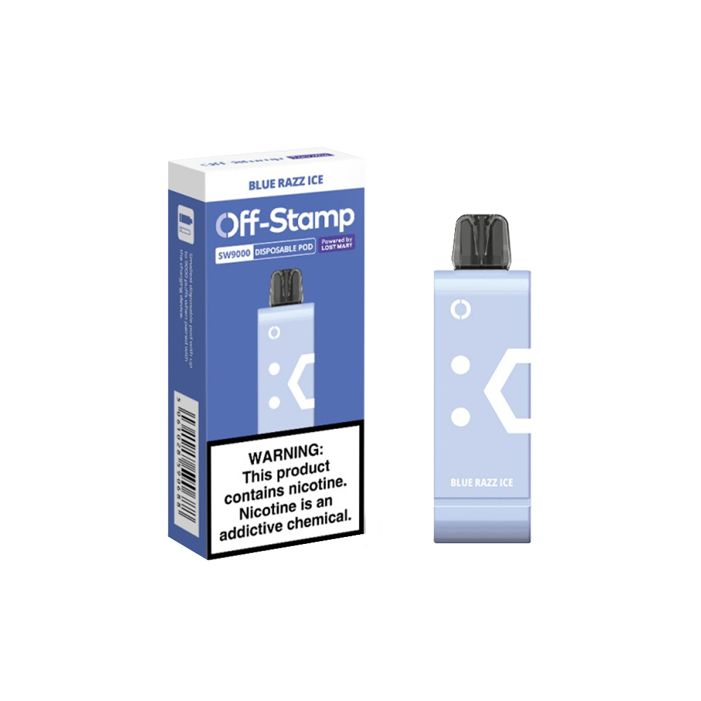 Off Stamp Pod Disposable | 9000 Puffs | 13mL | 50mg | (Pod Disposable Only) | Blue Razz Ice with packaging