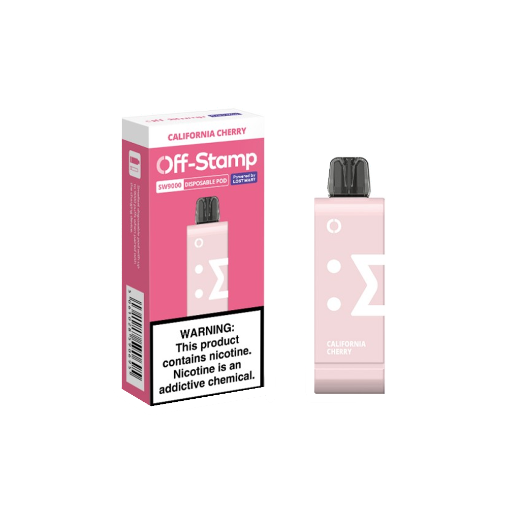 Off Stamp Pod Disposable | 9000 Puffs | 13mL | 50mg | (Pod Disposable Only) | California Cherry with packaging