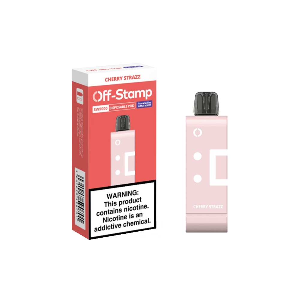 Off Stamp Pod Disposable | 9000 Puffs | 13mL | 50mg | (Pod Disposable Only) | Cherry Strazz with packaging