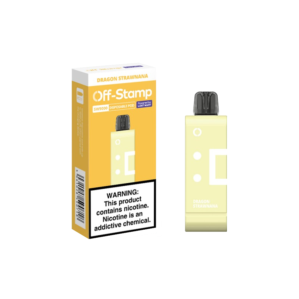 Off Stamp Pod Disposable | 9000 Puffs | 13mL | 50mg | (Pod Disposable Only) | Dragon Strawnana with packaging