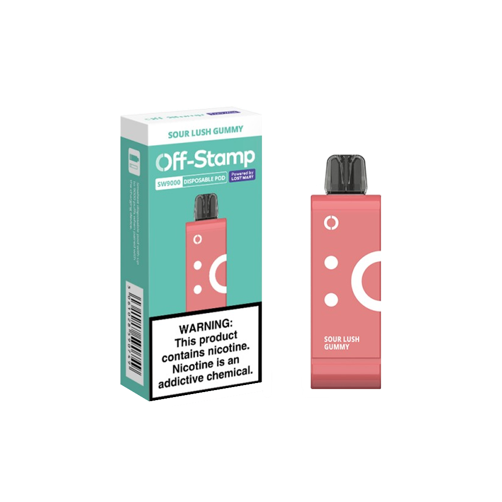 Off Stamp Pod Disposable | 9000 Puffs | 13mL | 50mg | (Pod Disposable Only) | Sour Lush Gummy with packaging